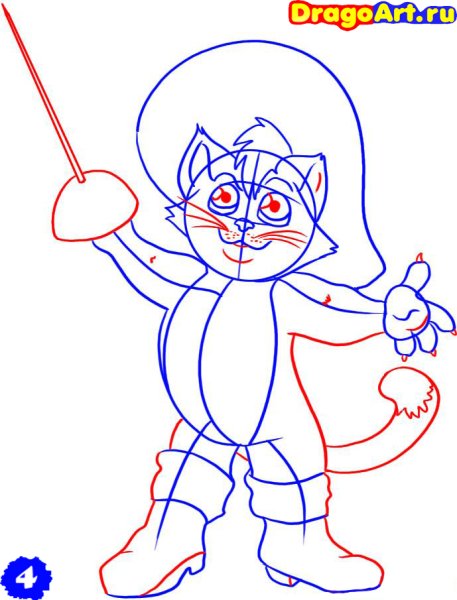 Поэтапное рисование кота в сапогах