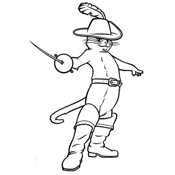 Раскраска кота в сапогах из сказки Шарля Перро