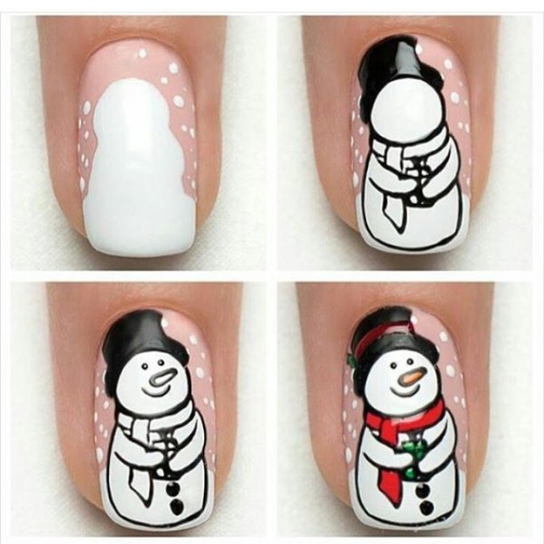 Рисование снежинки на ногтях