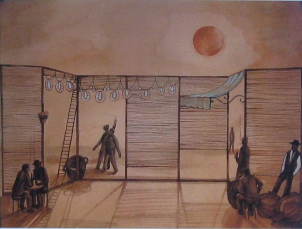 Набросок сцены с декорациями