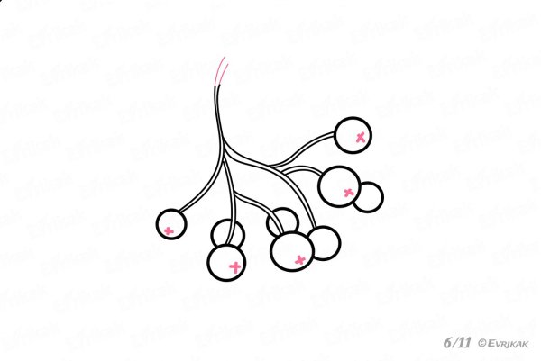 Кисть Рябинки гроздь Калинки рисование