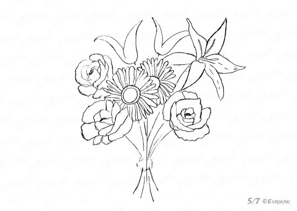 Ваза с цветами для срисовки