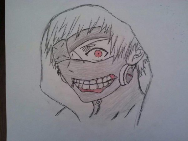 Аниме Канеки Кен карандашом
