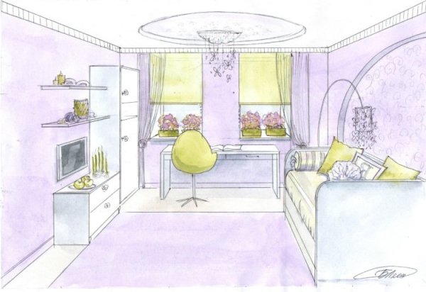 Рисование интерьера комнаты