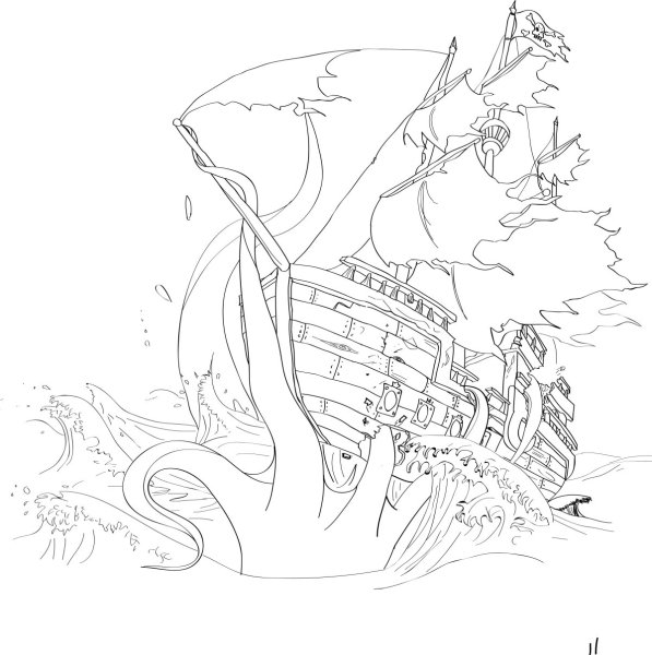 Раскраска пираты Карибского моря Кракен