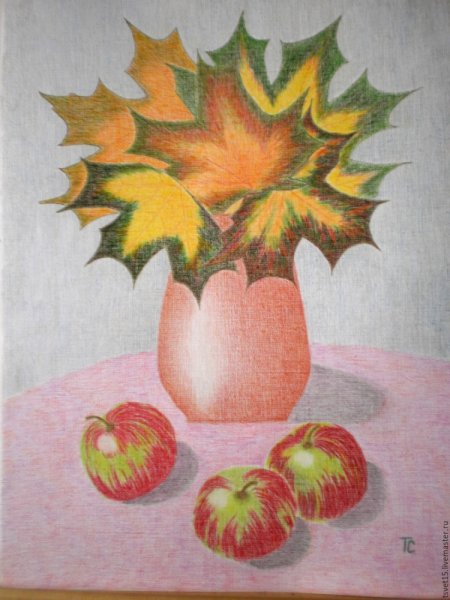 Осенний натюрморт цветными карандашами