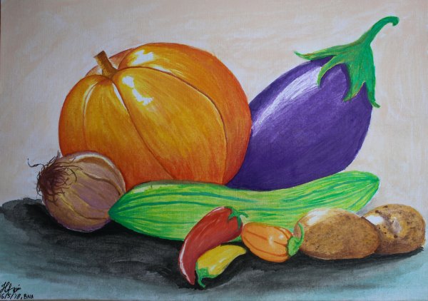 Осенний натюрморт цветными карандашами