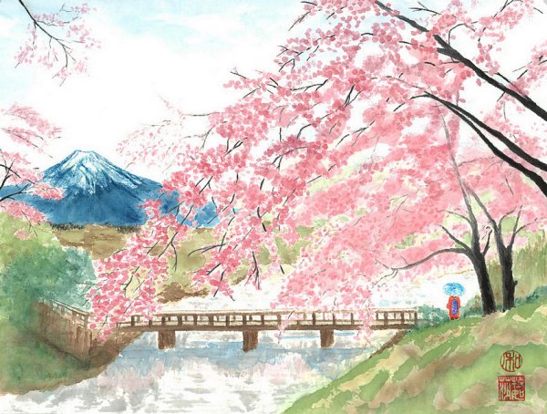 Весенний пейзаж в японском стиле