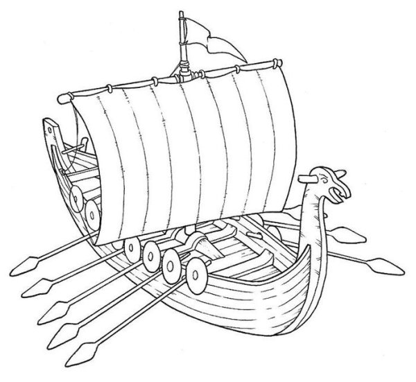 Нарисовать корабль викингов Драккар