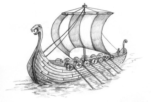 Корабль викингов Драккар рисунок