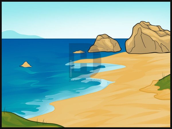 Пейзаж море цветными карандашами