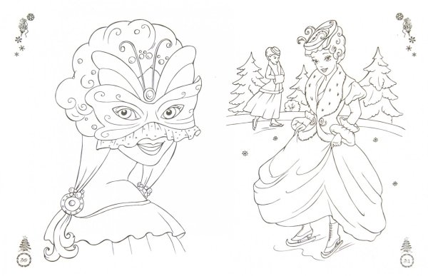 Раскраски новогодние принцессы