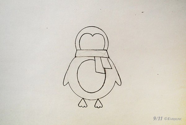 Пингвин карандашом легко