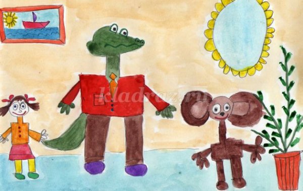 Крокодил Гена нарисовать пошагово