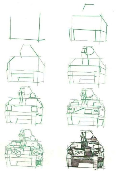 Рисование военной техники пошагово