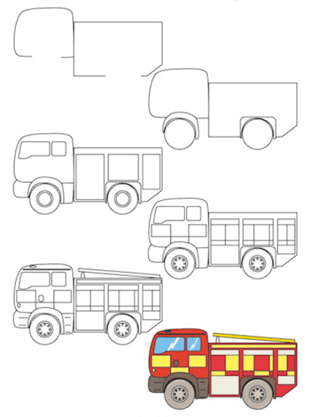 Поэтапное рисование пожарной машины