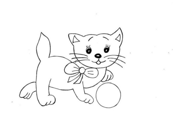 Раскраска котенок с сердечком