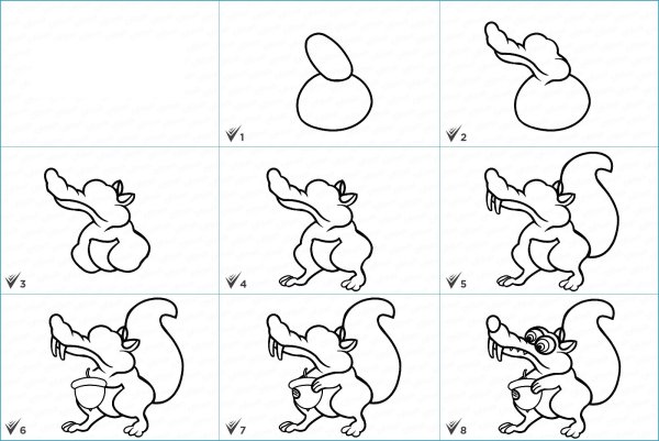 Поэтапное поэтапное рисование Белочка