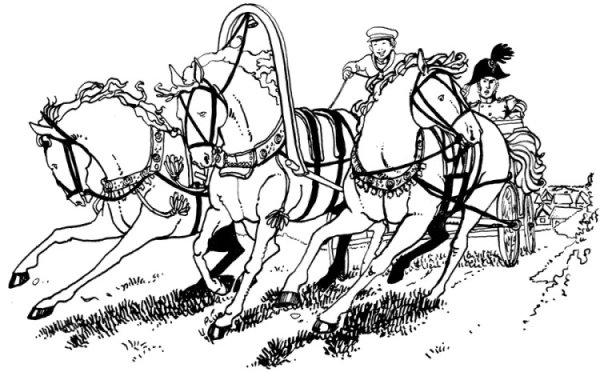 Тройка лошадей раскраска