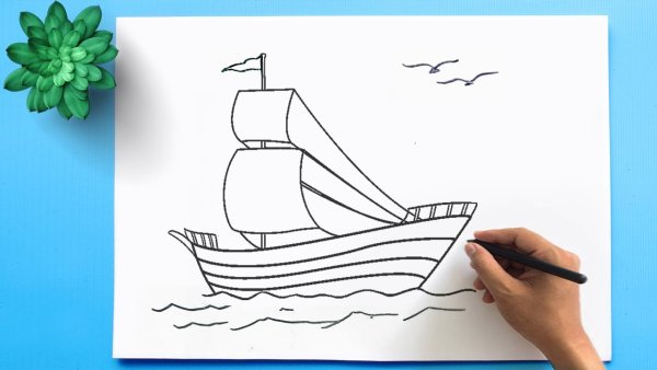 Поэтапный рисунок корабля
