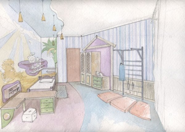 Комната карандашом с мебелью