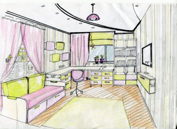 Комната карандашом