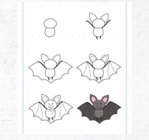 Поэтапное рисование летучей мыши