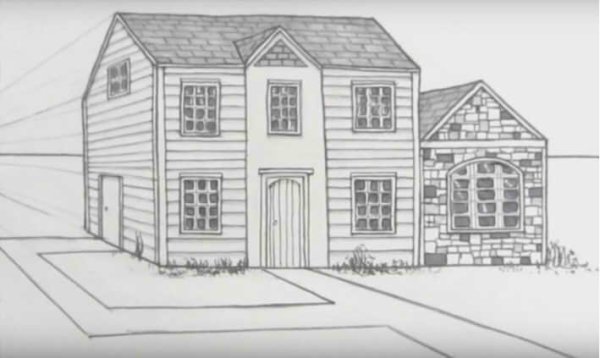 Объемный дом карандашом