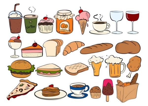 Нарисованная еда и напитки