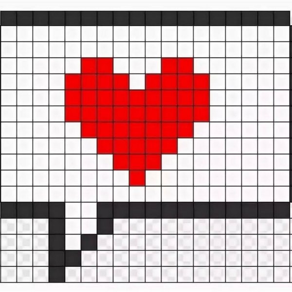 Сердечко по клеточкам в тетради