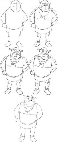 Поэтапное рисование Шрека