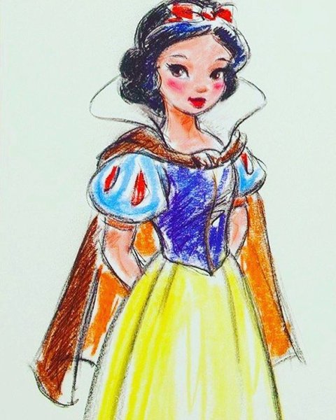 Поэтапное рисование Белоснежки