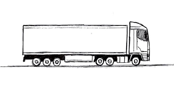 Грузовик с прицепом в карандаше
