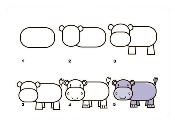 Как нарисовать бегемота поэтапно