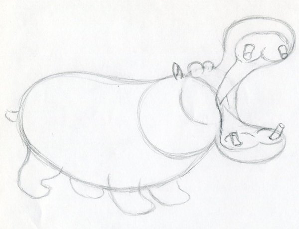 Бегемот рисунок легкий
