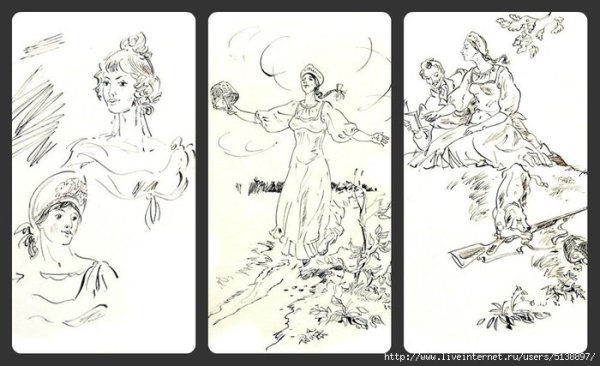 Рисунок барышня крестьянка легко