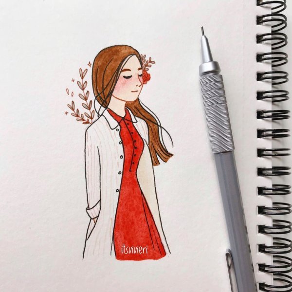 Милые рисунки девочек для скетчбука