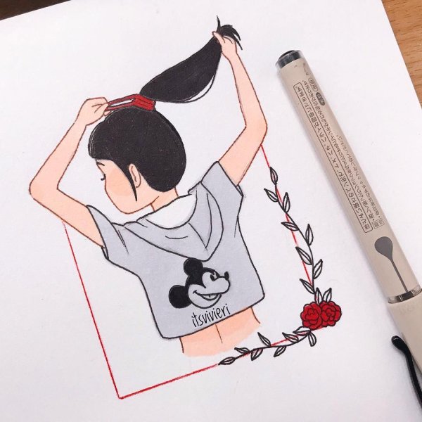 Рисунки в скетчбук девушки легко