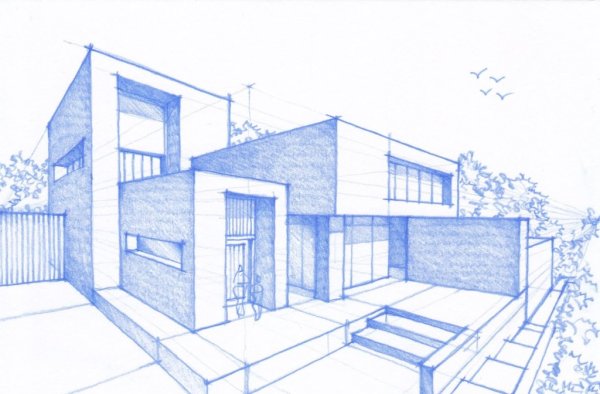 Современный дом карандашом