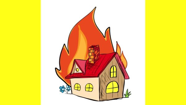 Рисунок горящего дома для детей