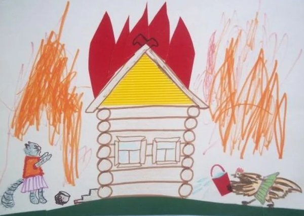 Рисование загорелся Кошкин дом