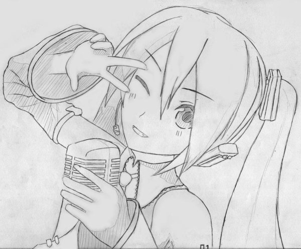 Хатсуне Мику для срисовки карандашом