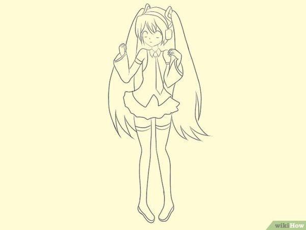 Мику для срисовки легко в полный рост