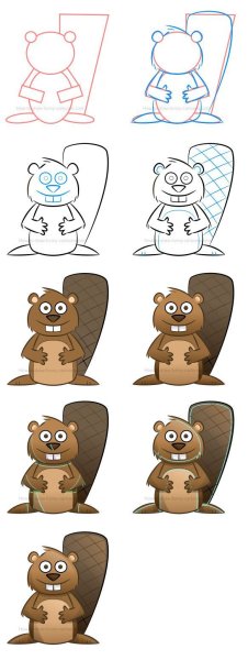 Бобр цветными карандашами