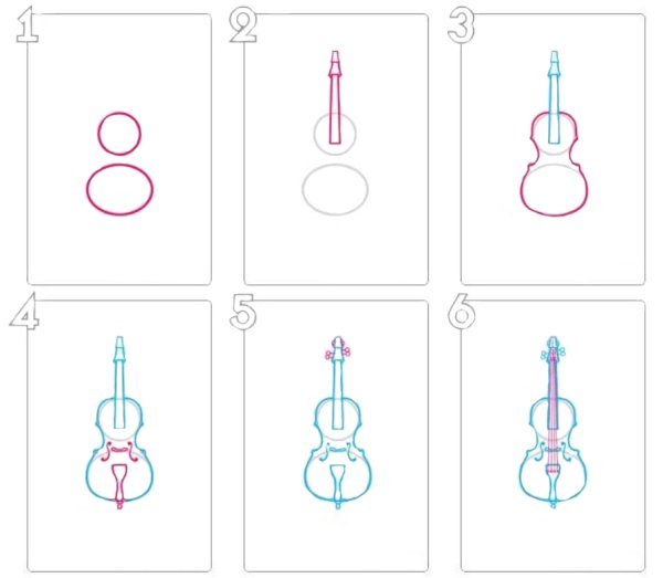 Поэтапное рисование виолончели