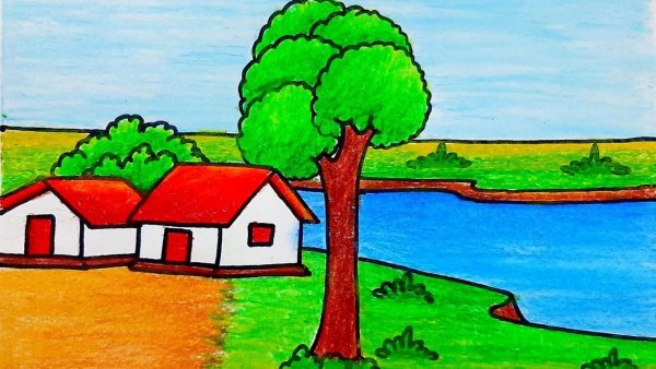 Деревня рисунок легкий