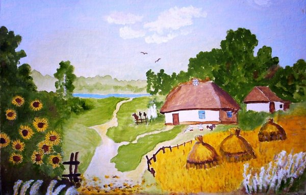 Рисование сельский пейзаж