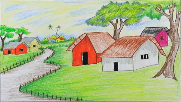 Нарисовать деревню 2 класс