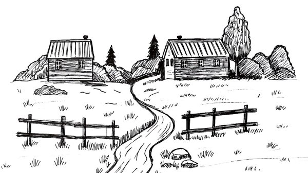 Деревня рисунок для детей