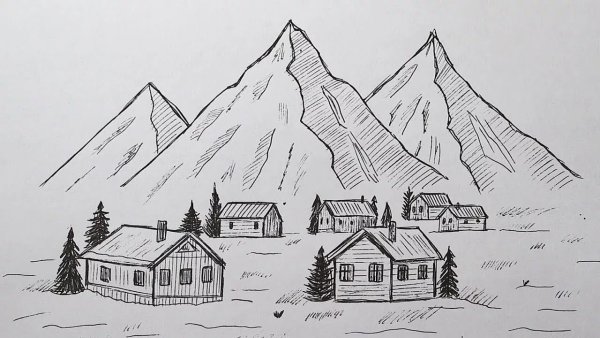 Картинки для срисовки деревня